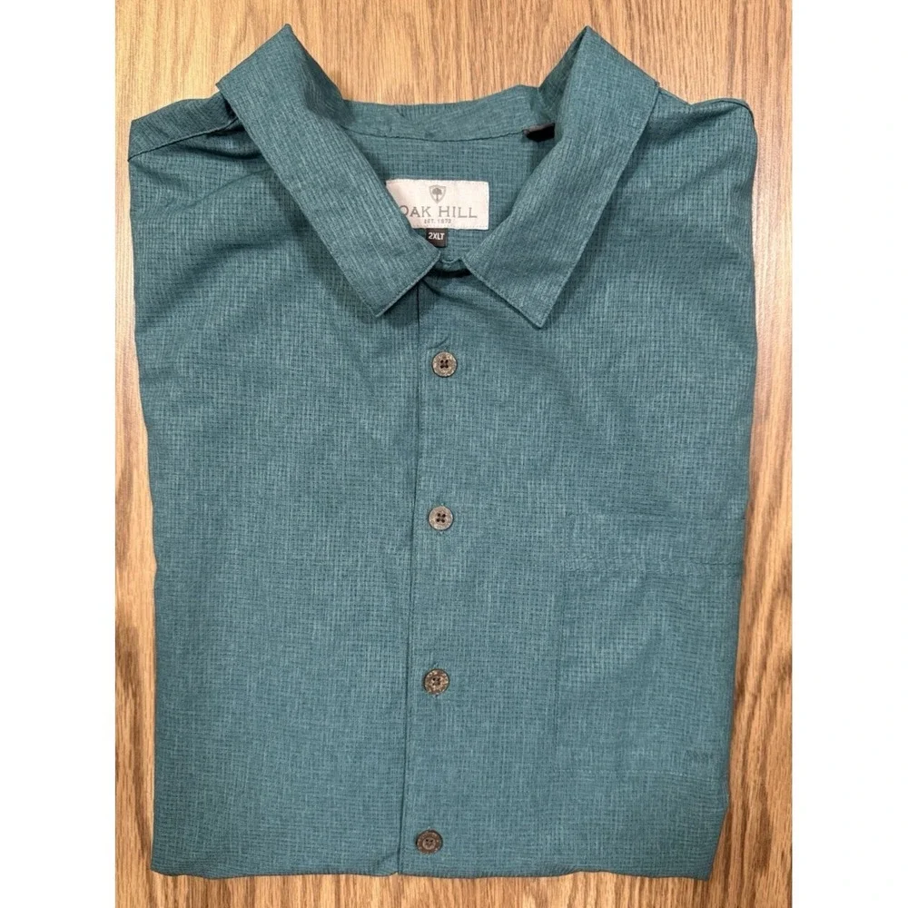 Oak Hill by DXL Big & Tall Solid Camp Shirt - Fanfare Color Mens 2XLT - Picture 1 of 4